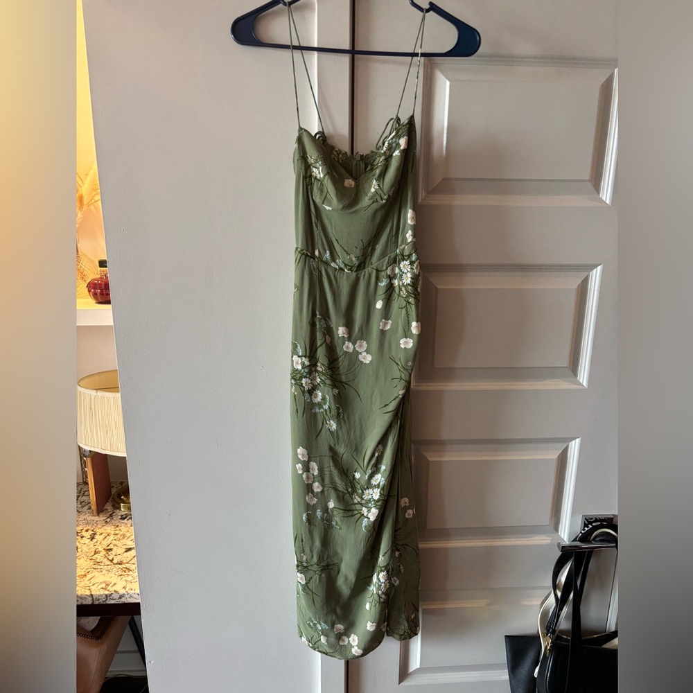 Reformation “Kourtney” Green Floral Slip Midi Dress — Size 0